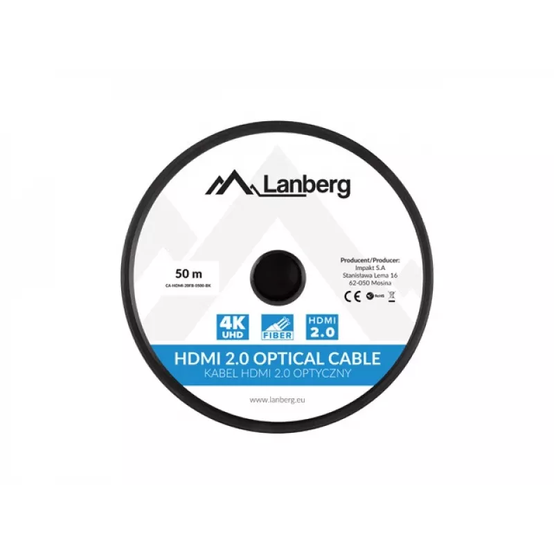 Cabo HDMI LANBERG - M/m v2.0 cabo ótico 50 m preto Aoc
