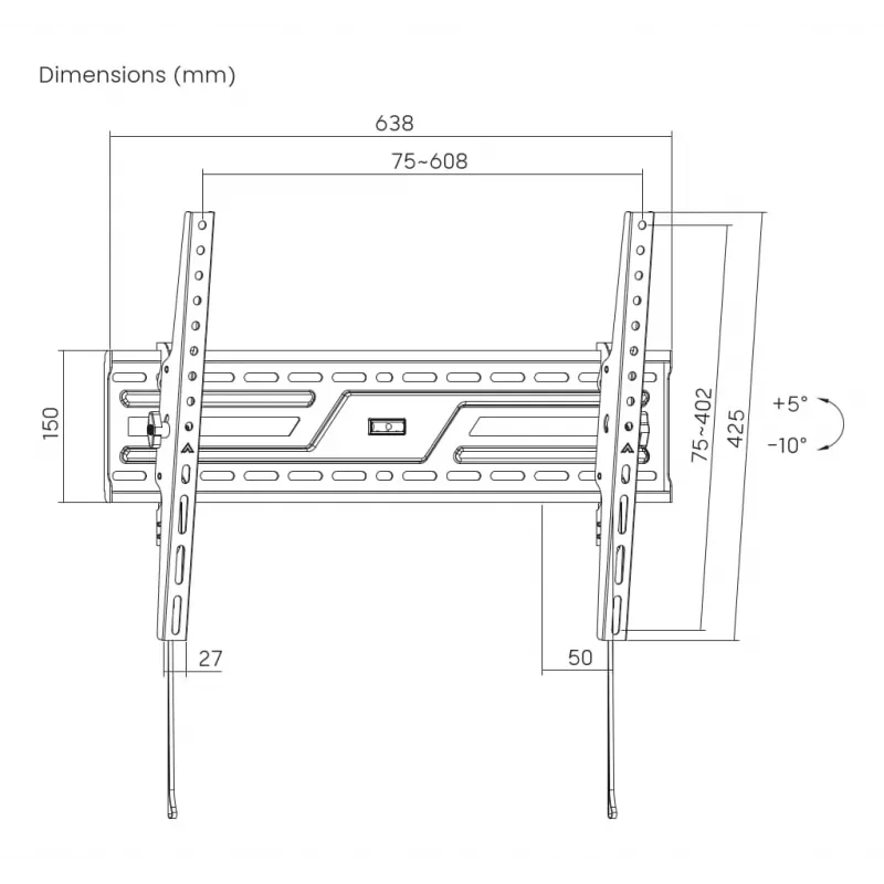 Suporte de Parede para TV com Função de Inclinação GEMBIRD WM-86T-01 para Ecrãs de 37–86 Polegadas, Aço, Inclinável -5° a 10°, VESA 75x75–600x400, Carga Máx. 75 kg