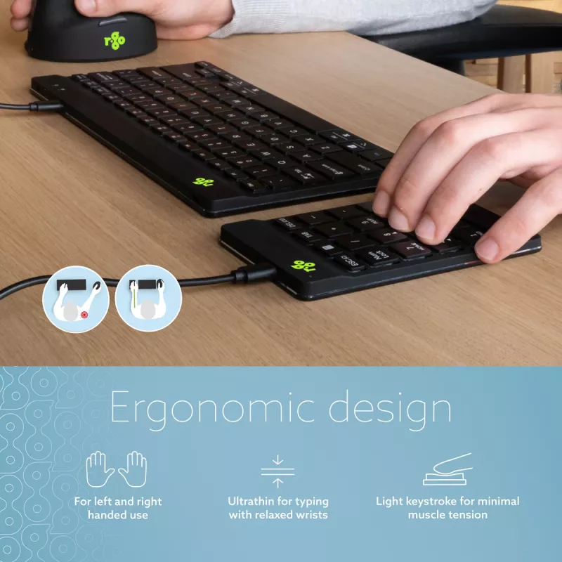 R-Go Tools teclado numérico R-Go Numpad Break, teclado numérico ergonómico com software de pausas, com fios, preto