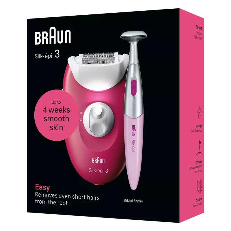 Depiladora Braun Silk-épil 3 SE3-202, 20 pinças, alimentação por rede, Berry