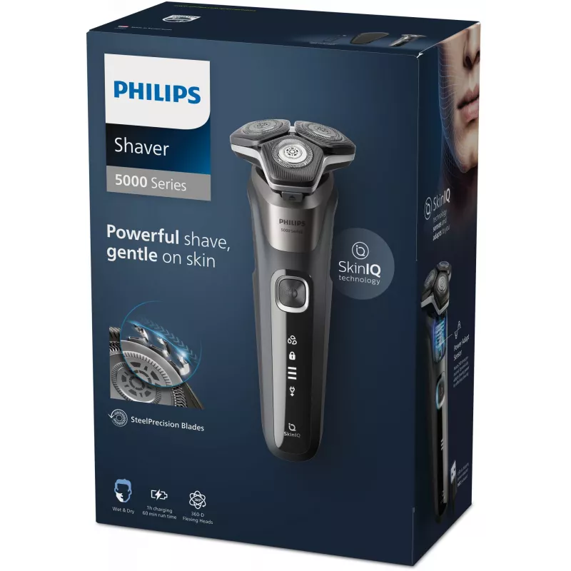 Máquina de barbear Philips SHAVER Series 5000 S5887/30, máquina de barbear rotativa, preto, cinzento