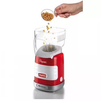 Ariete 2956, Pop Corn Party Time, máquina de pipocas, transforma 60 g de milho em pipocas em 2 minutos com ar quente, sem gordura, 1000 Watt, vermelho