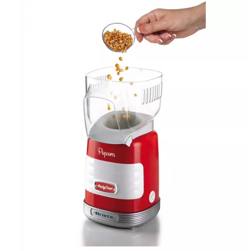 Ariete 2956, Pop Corn Party Time, máquina de pipocas, transforma 60 g de milho em pipocas em 2 minutos com ar quente, sem gordura, 1000 Watt, vermelho