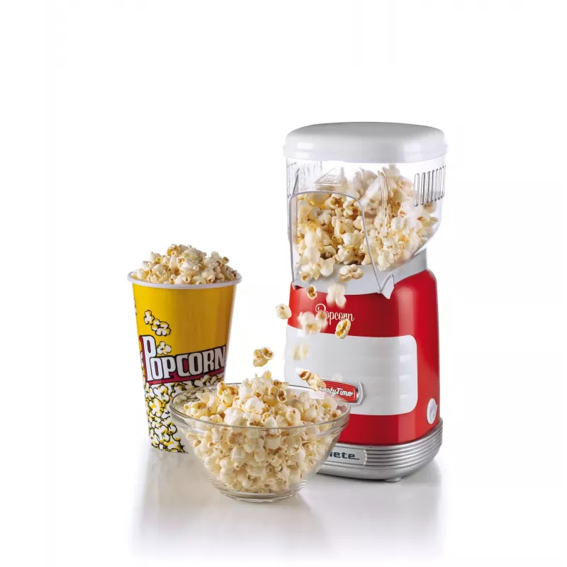 Ariete 2956, Pop Corn Party Time, máquina de pipocas, transforma 60 g de milho em pipocas em 2 minutos com ar quente, sem gordura, 1000 Watt, vermelho