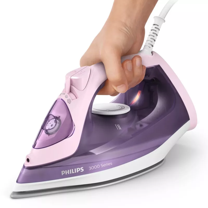 Ferro de engomar Philips série 3000 DST3020/30 ferro a vapor base cerâmica 2200 W rosa, lilás