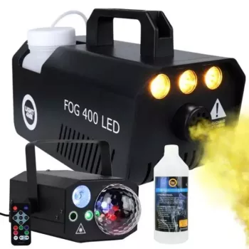 Máquina de fumo Light4Me GIG SET 1 400W LED – gerador de fumo com iluminação LED 400W, IP20, conjunto inclui gerador de fumo e névoa