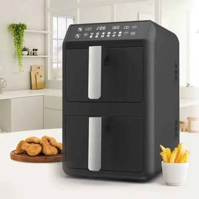Fritadeira de ar quente elétrica Maestro MR-761, capacidade 10 L, 2400 W, 12 programas, 80–200 °C, construção dupla, preta