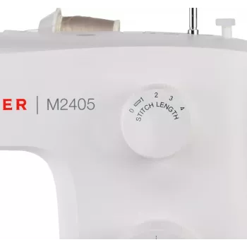 Máquina de costura semiautomática SINGER M2405 — mecânica, 11 programas, 8 padrões de ponto, 70W, branca