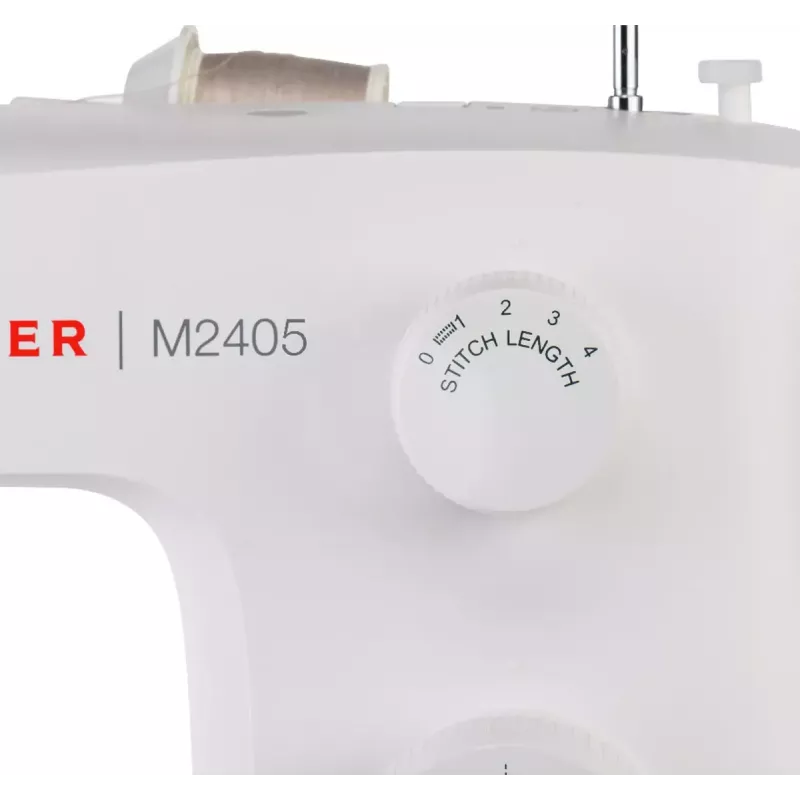 Máquina de costura semiautomática SINGER M2405 — mecânica, 11 programas, 8 padrões de ponto, 70W, branca
