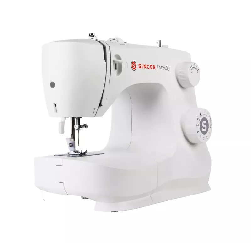 Máquina de costura semiautomática SINGER M2405 — mecânica, 11 programas, 8 padrões de ponto, 70W, branca