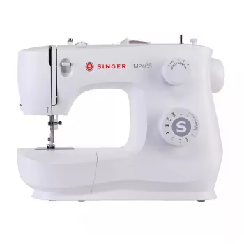 Máquina de costura semiautomática SINGER M2405 — mecânica, 11 programas, 8 padrões de ponto, 70W, branca
