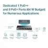 Switch de secretária TP-Link 6 portas Gigabit com 3 portas PoE+ e 1 porta PoE++