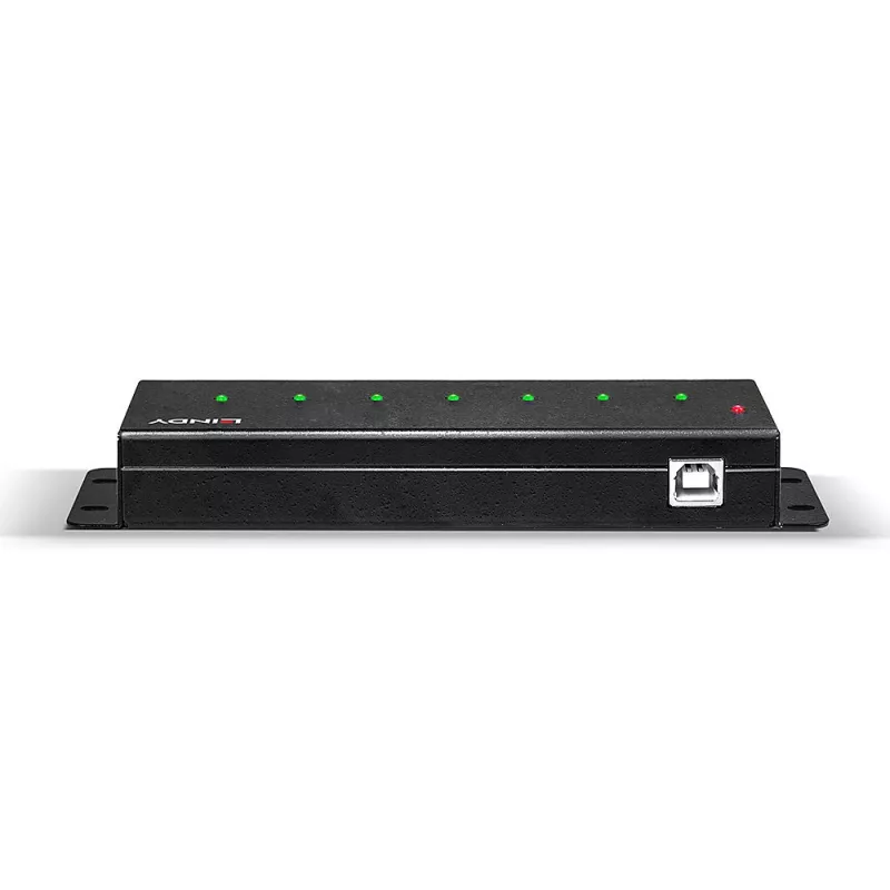 Lindy 42794 hub USB 2.0 industrial de metal com 7 portas, 480 Mbit/s, abas de fixação, fonte de alimentação externa, preto