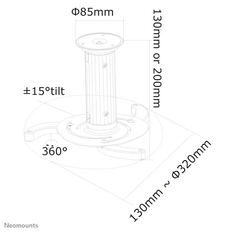 Suporte de teto para projetor Neomounts BEAMER-C80WHITE - altura 13-20 cm - totalmente articulado