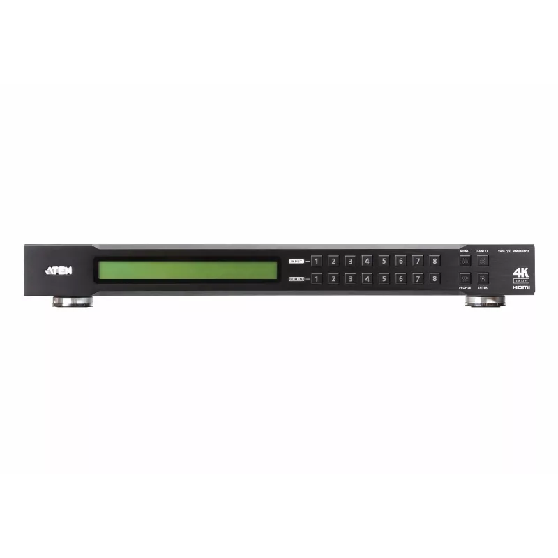 Comutador de matriz HDMI ATEN 8X8 True 4K, comutador de matriz AV, 18 Gbit/s, 600 MHz, 4096 x 2160 píxeis, 4096 x 2160, 3840 x 2160, 1920 x 1200, preto