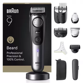 Aparador de barba Braun BeardTrimmer 9 BT9560 bateria 52 2 cm molhado e seco preto, prateado
