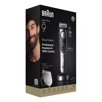 Aparador de barba Braun BeardTrimmer 9 BT9560 bateria 52 2 cm molhado e seco preto, prateado
