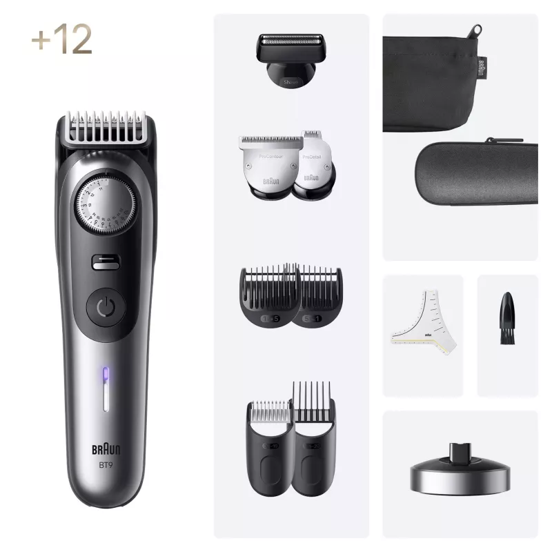 Aparador de barba Braun BeardTrimmer 9 BT9560 bateria 52 2 cm molhado e seco preto, prateado