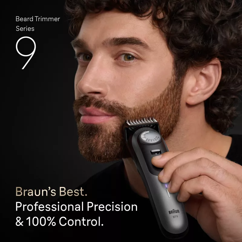 Aparador de barba Braun BeardTrimmer 9 BT9560 bateria 52 2 cm molhado e seco preto, prateado