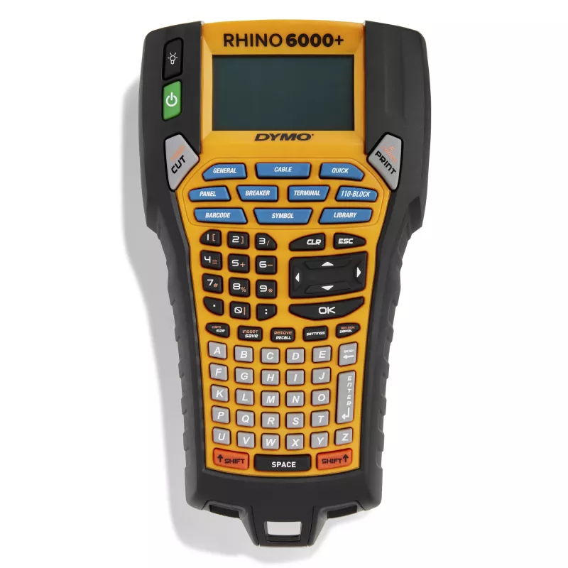 Impressora de etiquetas industrial DYMO Rhino 6000+ | Impressora de etiquetas ligada ao computador com mala rígida | Inclui 1 cassete de fita de vinil, 1 cassete de fita de nylon flexível e bateria de iões de lítio recarregável