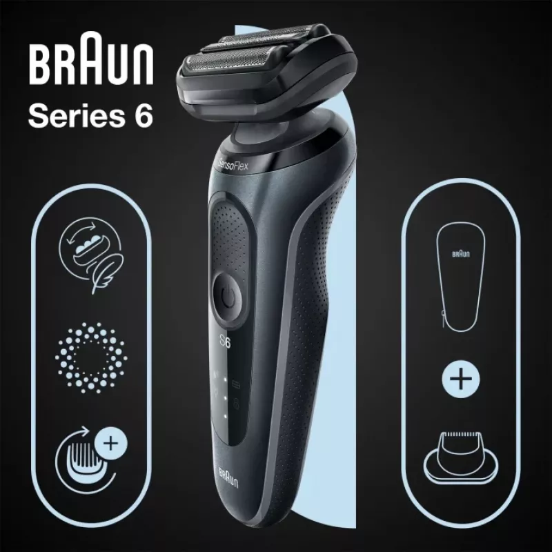 Máquina de barbear de lâmina Braun Series 6 61-N1200s aparador preto