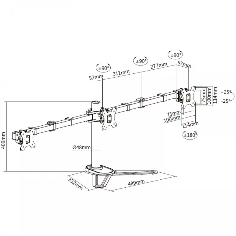 Suporte de secretária articulado para três monitores Equip 17-27 polegadas