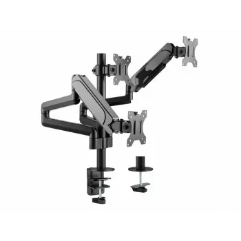 Suporte de secretária para três monitores Equip 17-27 polegadas, grampo, 21 kg, 75 x 75 mm, 100 x 100 mm, altura ajustável, Preto