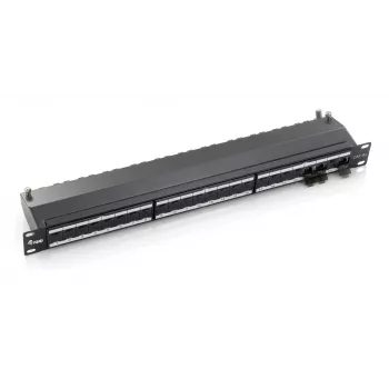 Patch panel blindado Equip 24 portas Cat.6A, Preto, RJ-45, Dourado, Cat6a, montagem em rack, 1U, Preto