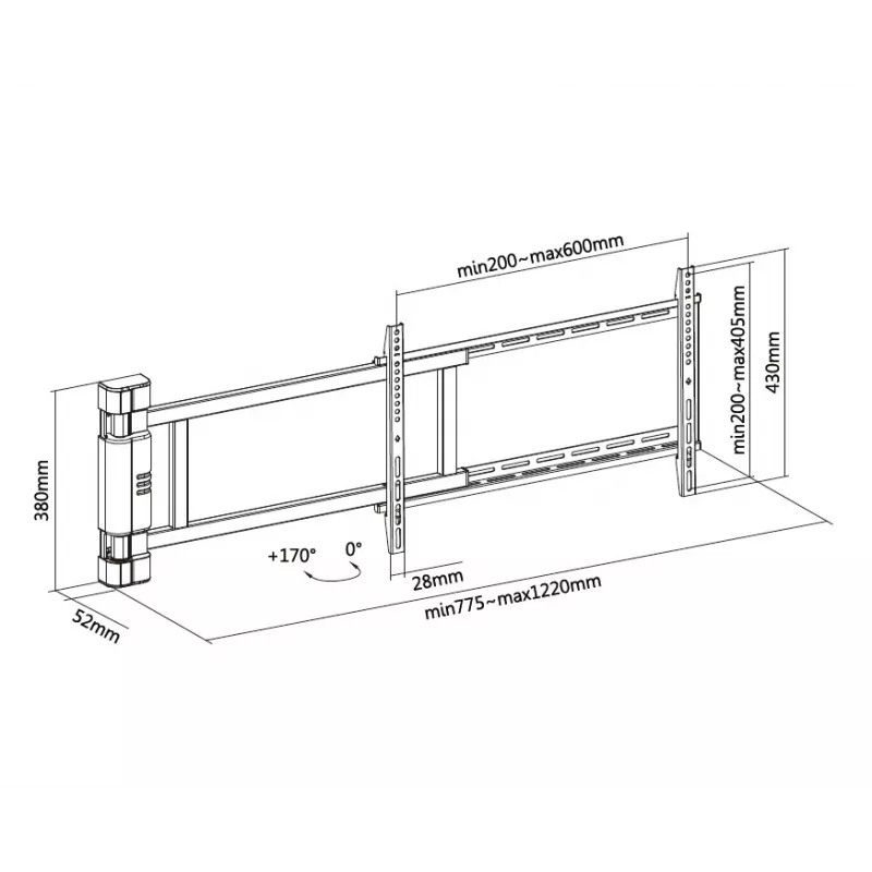 Suporte de parede para TV motorizado e giratório Equip 32-75 polegadas, 50 kg, 81,3 cm (32 polegadas), 190,5 cm (75 polegadas), 200 x 200 mm, 600 x 400 mm, Preto