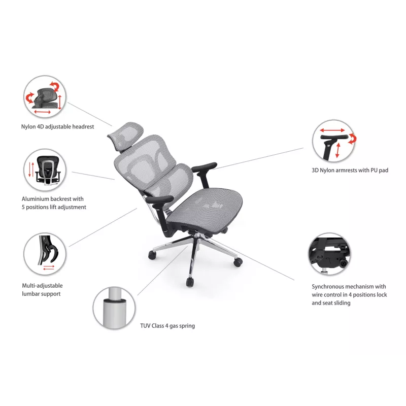 Cadeira de escritório ergonómica Equip Premium com apoio de cabeça e braços, azul e preto