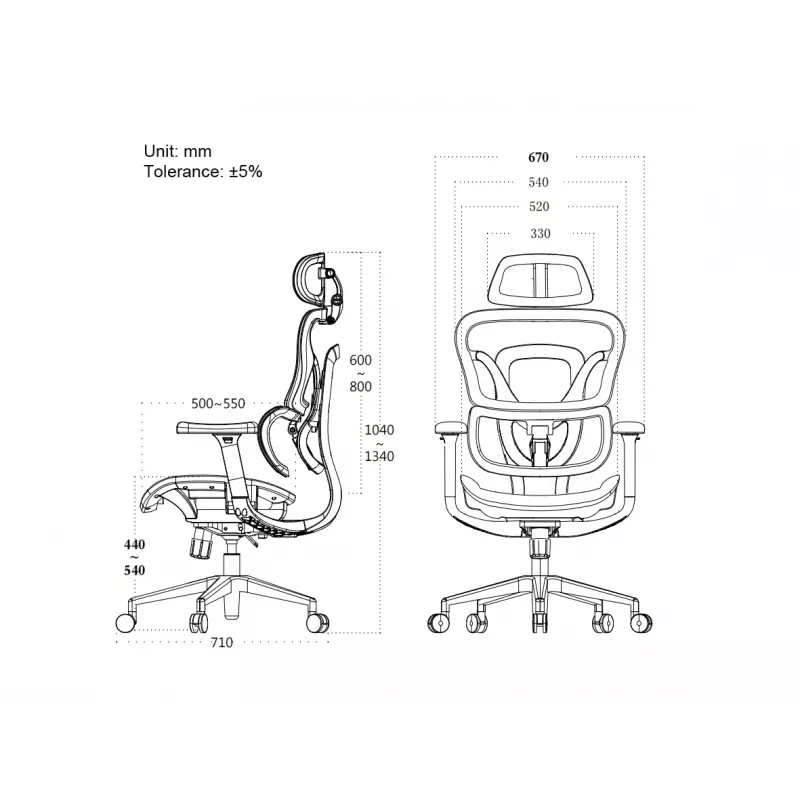Cadeira de escritório ergonómica Equip Premium com apoio de cabeça e braços, preta
