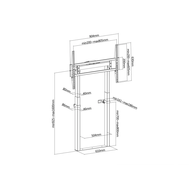 Suporte de parede motorizado fixo Equip 55-100 polegadas, 139,7 cm (55 polegadas), 2,54 m (100 polegadas), 200 x 200 mm, 800 x 600 mm, alumínio, plástico, aço inoxidável, preto