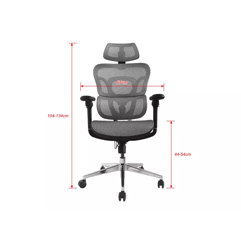 Cadeira de escritório ergonómica Equip Premium com apoio de cabeça e braços, cinzento