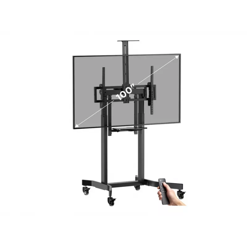 Carrinho móvel motorizado para LFD Equip 55-100 polegadas, 2,54 m (100 polegadas), 200 x 200 mm, 800 x 600 mm, -10 - 5°, alumínio, plástico, aço inoxidável, preto
