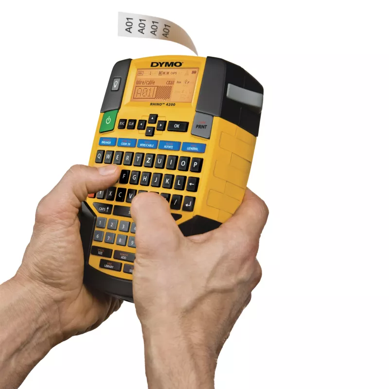 DYMO RHINO 4200 conjunto de etiquetadora industrial com mala | teclado QWERTZ e teclas de atalho que poupam tempo | impressora de etiquetas robusta para estaleiros e tarefas de etiquetagem exigentes