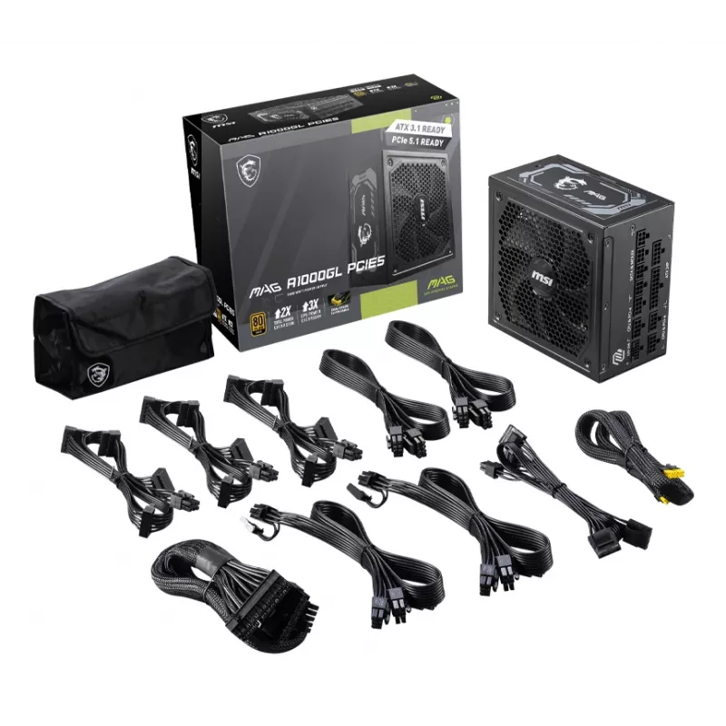 Fonte de alimentação MSI MAG A1000GL PCIE5 1000 W 24 pinos ATX ATX preto