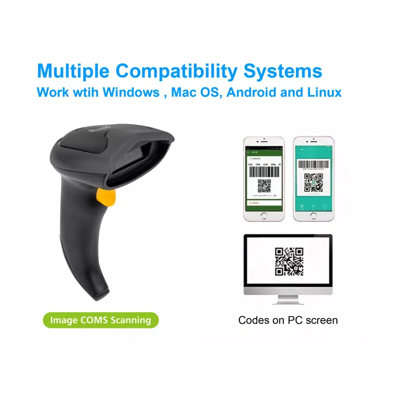 Leitor de códigos de barras 2D dual-mode sem fios Equip 2,4GHz + Bluetooth, com suporte