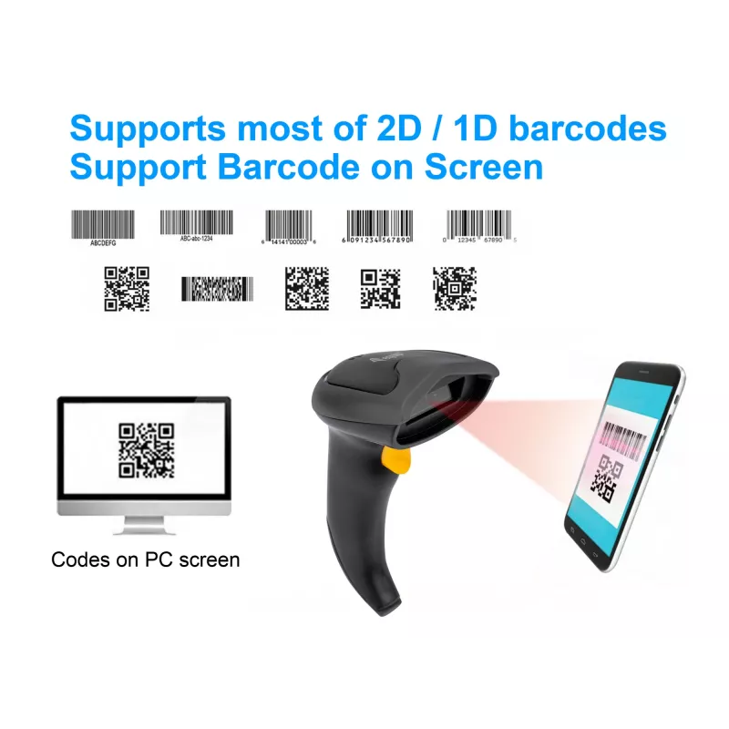Leitor de códigos de barras 2D dual-mode sem fios Equip 2,4GHz + Bluetooth, com suporte