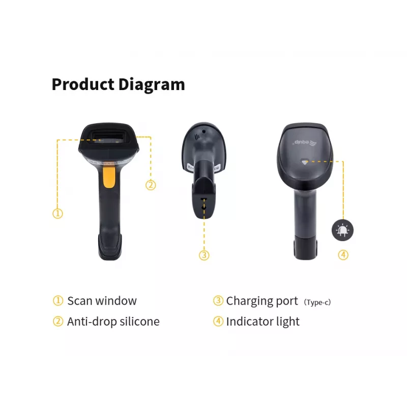 Leitor de códigos de barras 2D dual-mode sem fios Equip 2,4GHz + Bluetooth, com suporte