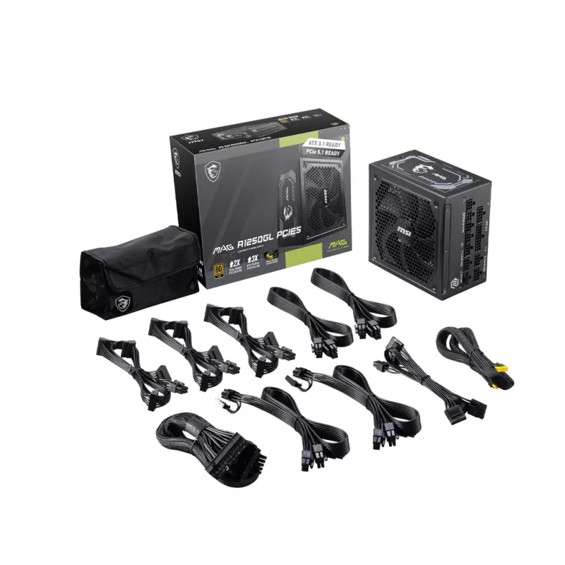 Fonte de alimentação MSI MAG A1250GL PCIE5 1250 W 24 pinos ATX ATX preto