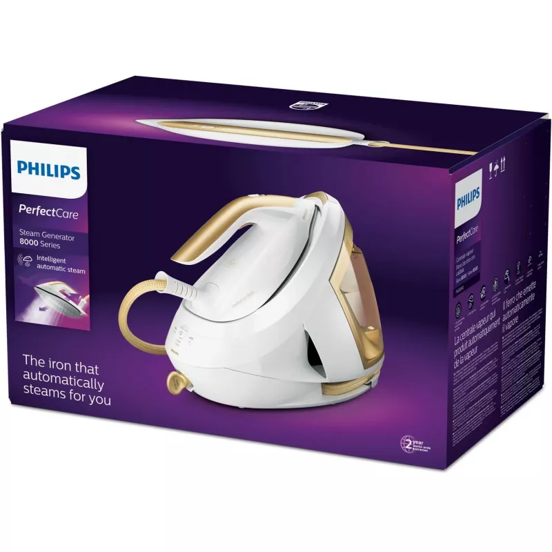 Central de engomar a vapor Philips PSG8040/60 2700 W 1,8 L base SteamGlide Elite dourada, branca