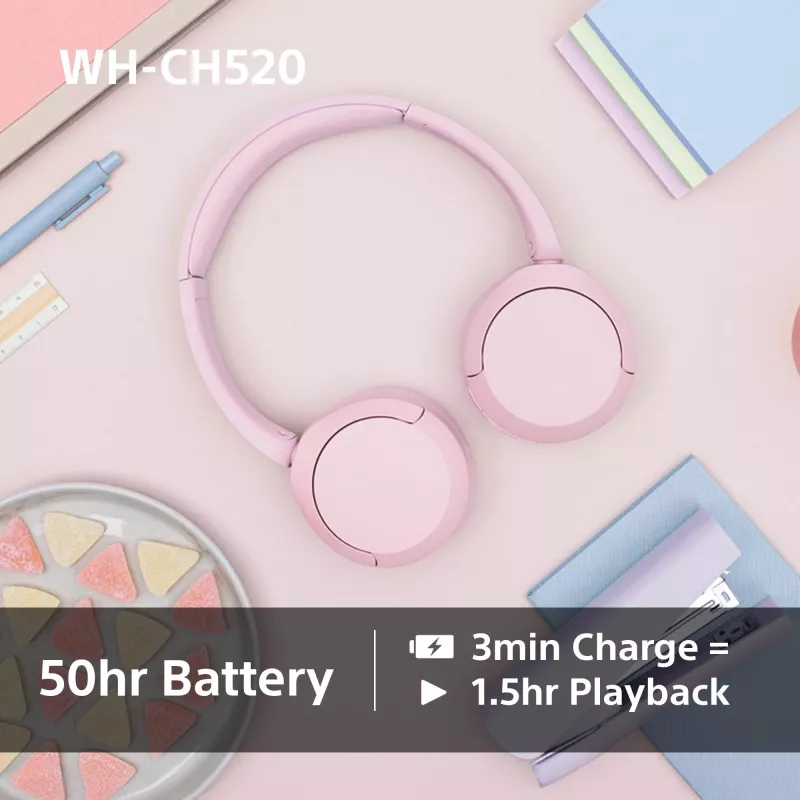 Sony WHCH520P.CE7, sem fios, 20 - 20000 Hz, chamadas/música, 147 g, headset, rosa