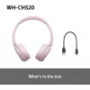 Sony WHCH520P.CE7, sem fios, 20 - 20000 Hz, chamadas/música, 147 g, headset, rosa