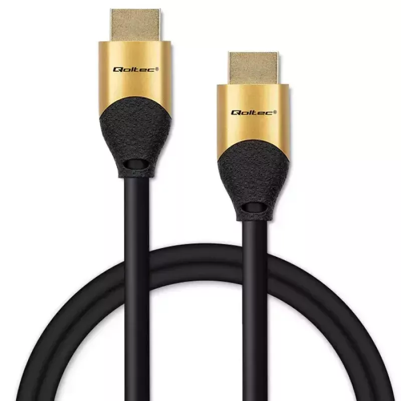 Qoltec 50354 cabo HDMI 2.1 Ultra High Speed, 1 m, 8K 60 Hz, 30AWG, dourado