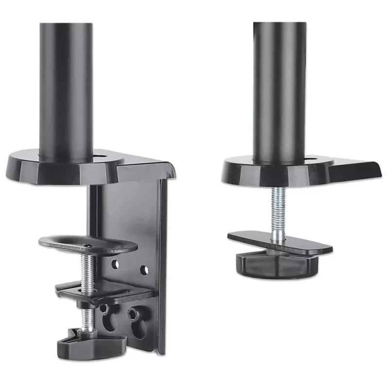 Manhattan suporte duplo de secretária para TV e monitores (mola a gás com movimento total), para ecrãs de 10 polegadas a 27 polegadas, montagem por aperto ou por bucha, compatibilidade VESA: 75x75 e 100x100 mm - verifique as dimensões dos quatro orifícios de fixação na parte traseira do ecrã para garantir que encaixa, máx. 8 kg (cada)