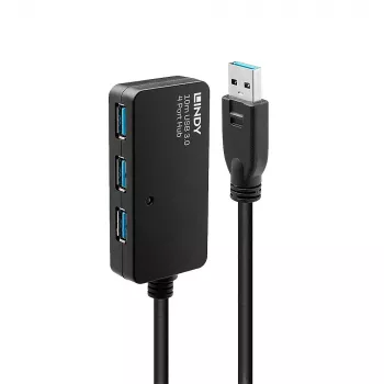 Lindy 10m USB 3.0 Active Extension Pro Hub, USB 3.2 Gen 1 (3.1 Gen 1) Type-A, USB 3.2 Gen 1 (3.1 Gen 1) Type-A, 5000 Mbit/s, Preto, Plástico, Cabo redondo