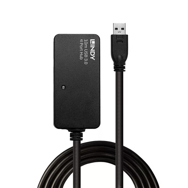 Lindy 43159 hub de extensão ativo Pro USB 3.0, 4 portas, USB 3.2 Gen 1 (5 Gbit/s), USB-A, 10 m, preto
