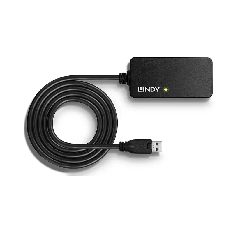 Lindy 43159 hub de extensão ativo Pro USB 3.0, 4 portas, USB 3.2 Gen 1 (5 Gbit/s), USB-A, 10 m, preto