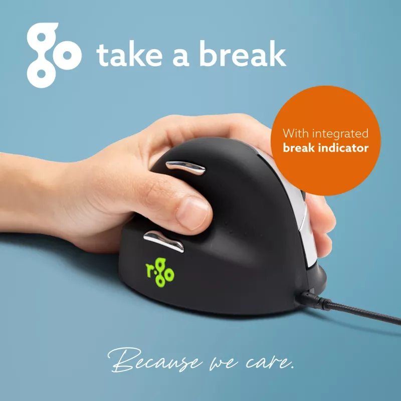 Rato ergonómico R-Go Tools R-Go HE Break com software Break, médio (tamanho de mão 165–185 mm), para canhotos, com fios, preto