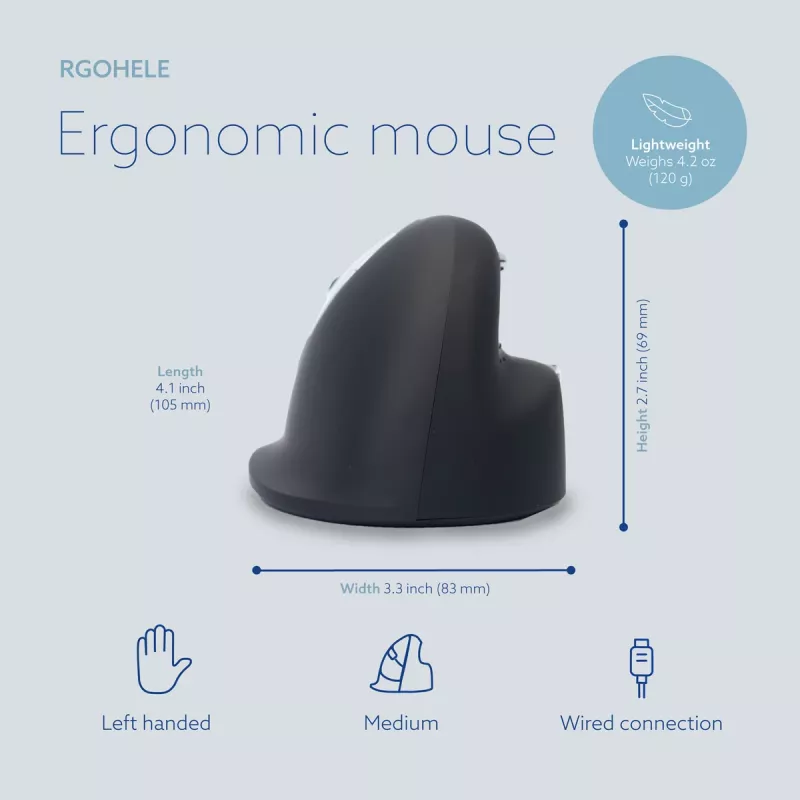 Rato ergonómico R-Go Tools R-Go HE Break com software Break, médio (tamanho de mão 165–185 mm), para canhotos, com fios, preto